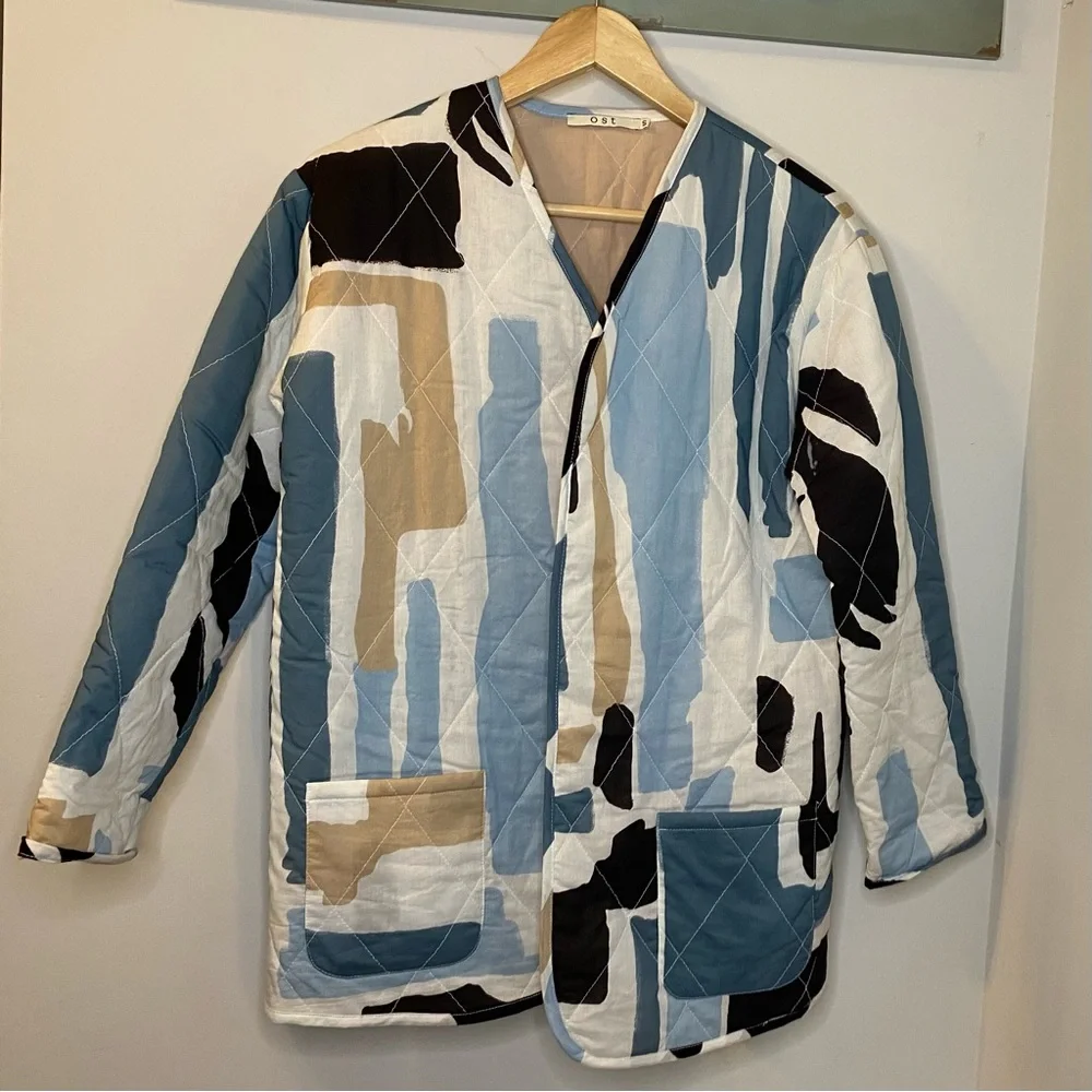 OST Abstract Patterned Quilted Jacket Small - Picture 2 of 6